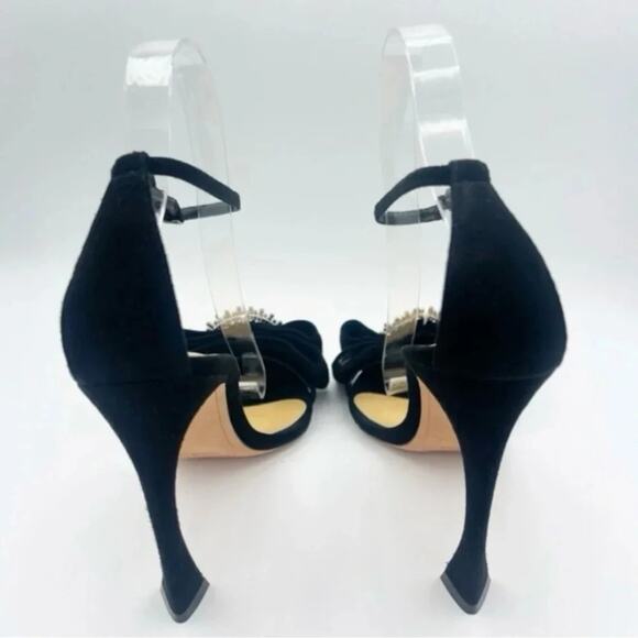 Alexandre Birman Maddie Crystal Bow Black Suede Strappy Heels Sandals EU 39 US 9 - Picture 4 of 10